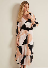 Sophia Colourblock Belted Midi Dress - Multi-Coloured