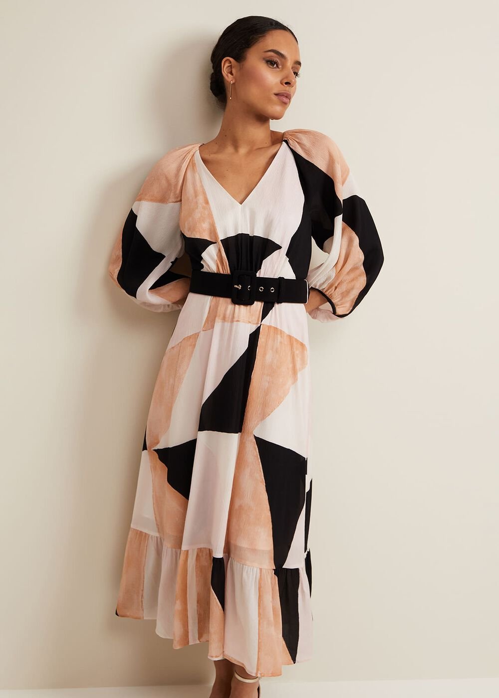 Petite Sophia Colour Block Belted Dress - Multi-Coloured