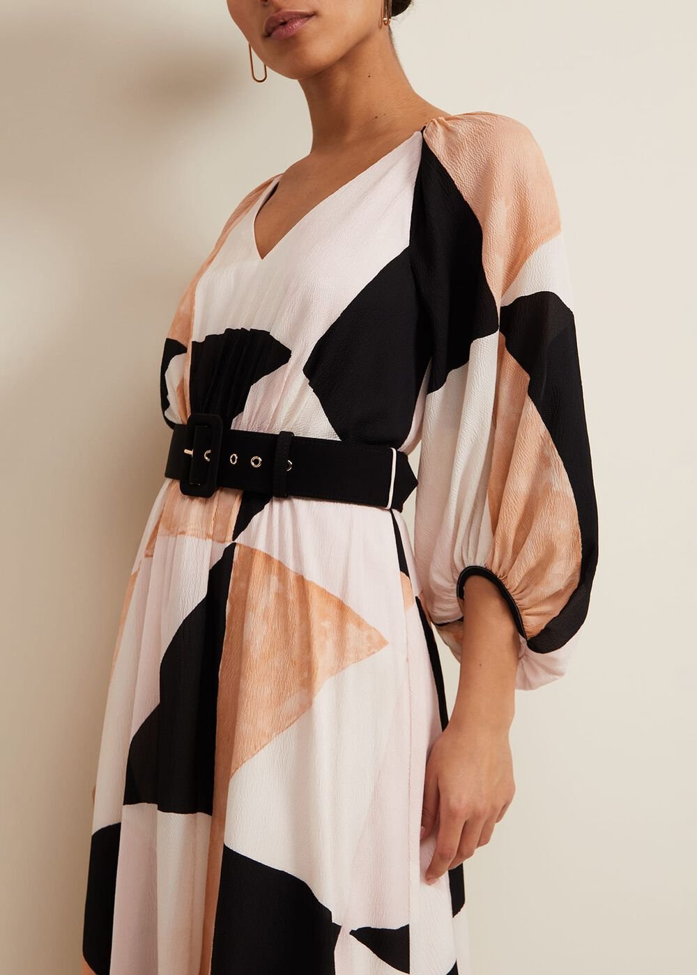 Petite Sophia Colour Block Belted Dress - Multi-Coloured