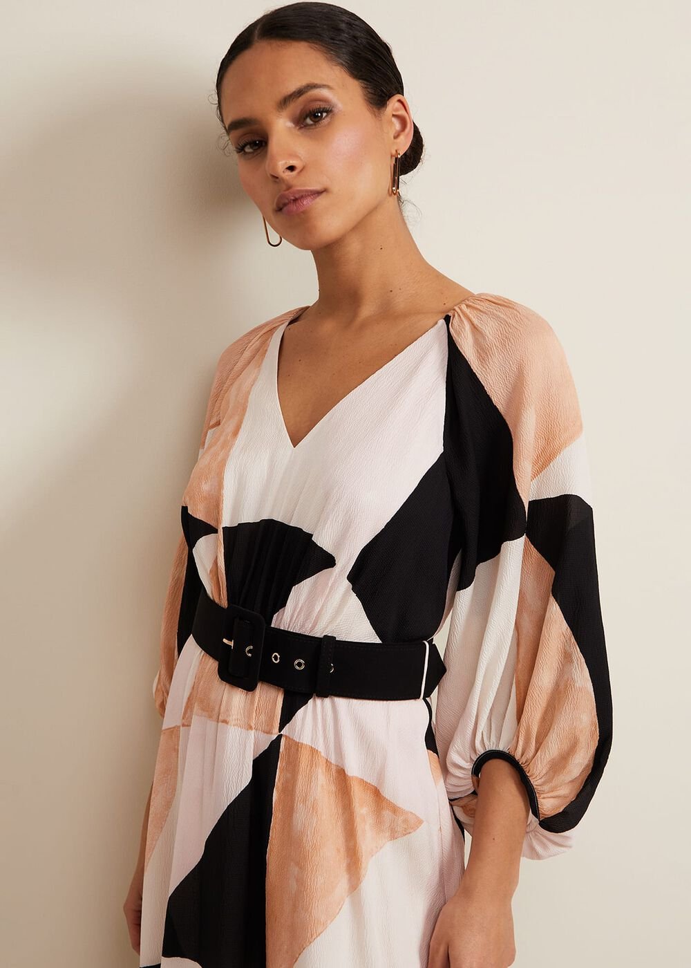 Petite Sophia Colour Block Belted Dress - Multi-Coloured
