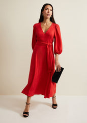 Marilyn Puff Sleeve Midi Dress - Orange