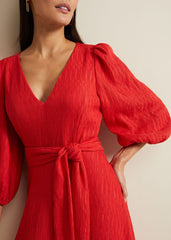 Marilyn Puff Sleeve Midi Dress - Orange