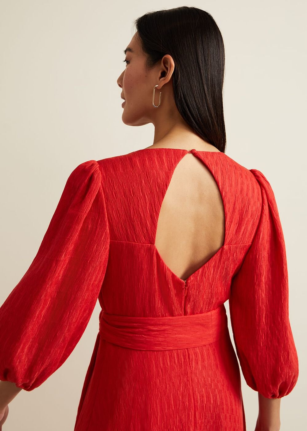 Marilyn Puff Sleeve Midi Dress - Orange