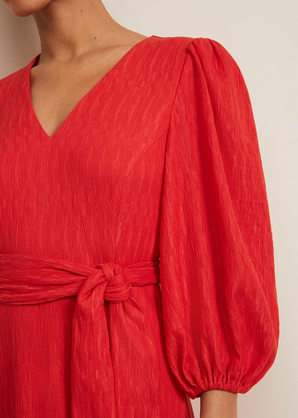 Petite Marilyn Puff Sleeve Midi Dress - Orange