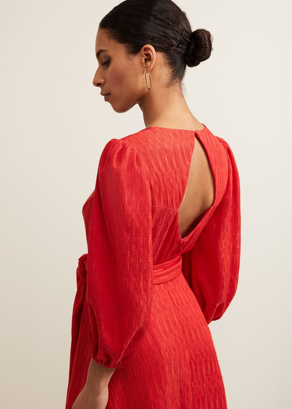 Petite Marilyn Puff Sleeve Midi Dress - Orange