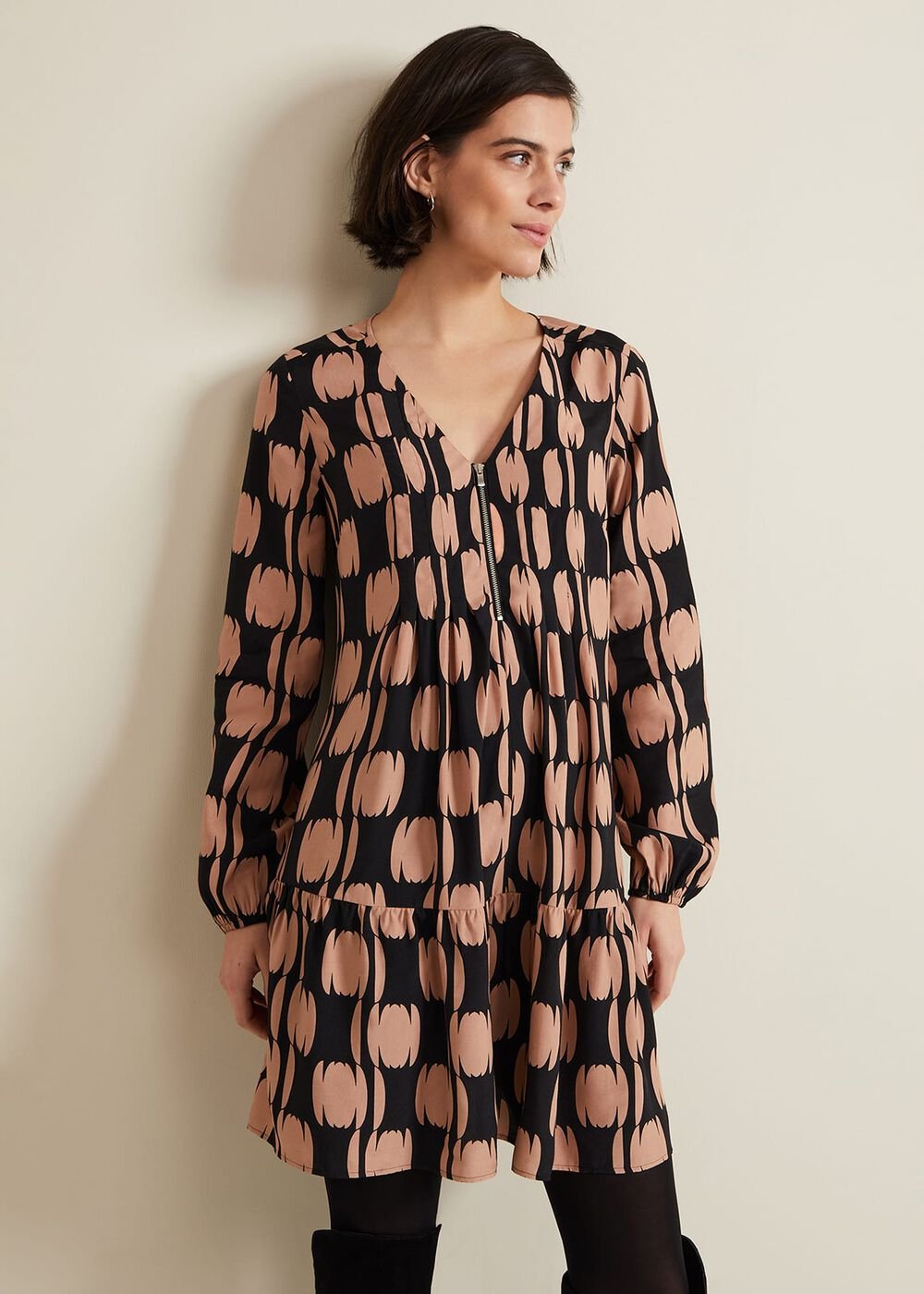 Penele Spot Swing Dress - Black/Multi