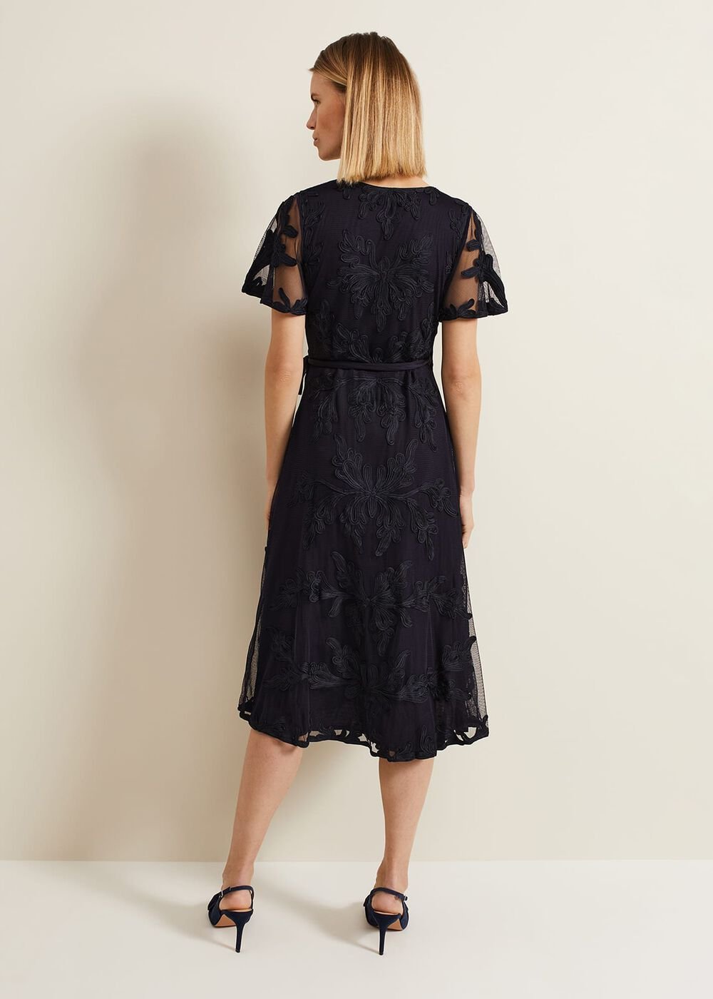 Clara Tapework Wrap Dress - Navy