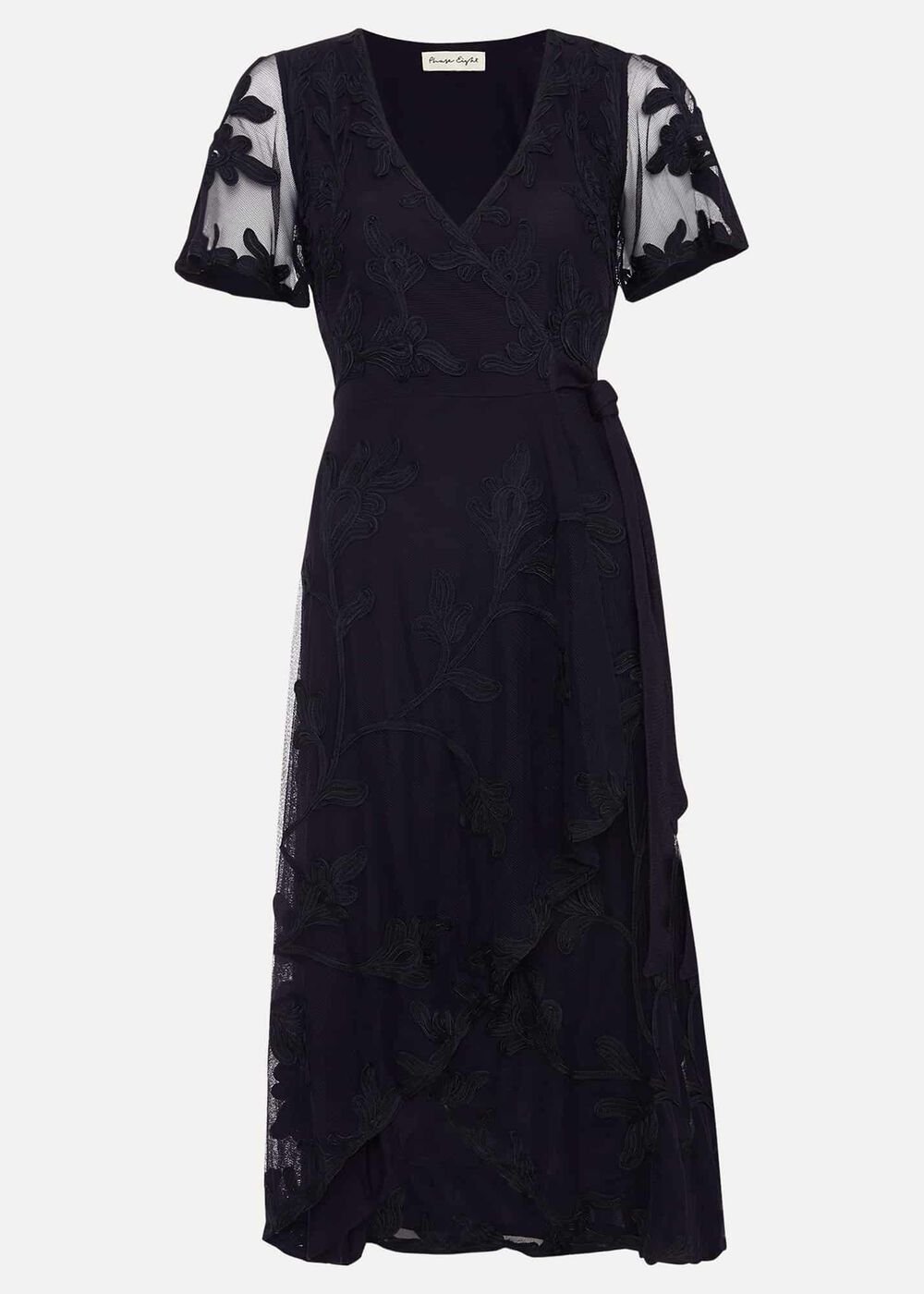 Clara Tapework Wrap Dress - Navy
