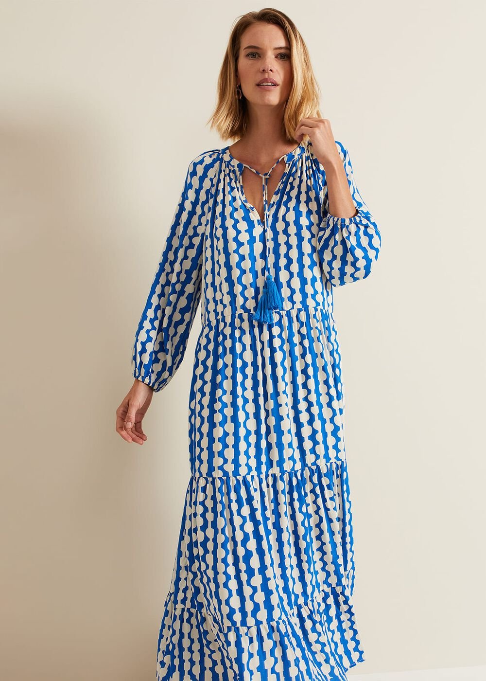 Lara Midaxi Dress - Blue/Ivory