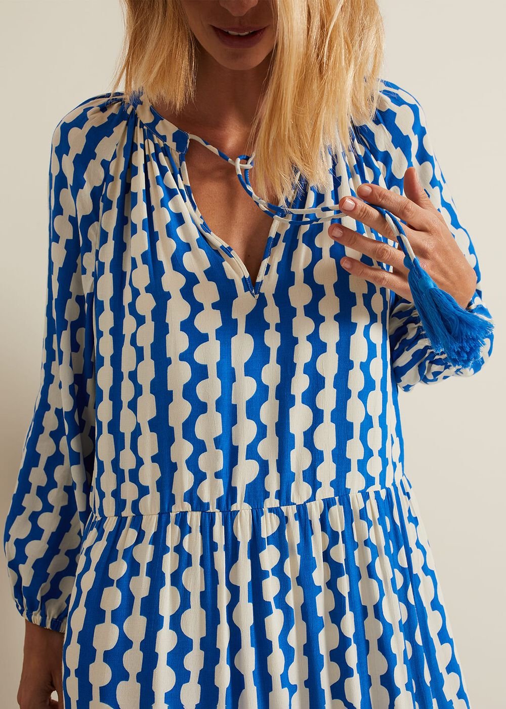 Lara Midaxi Dress - Blue/Ivory