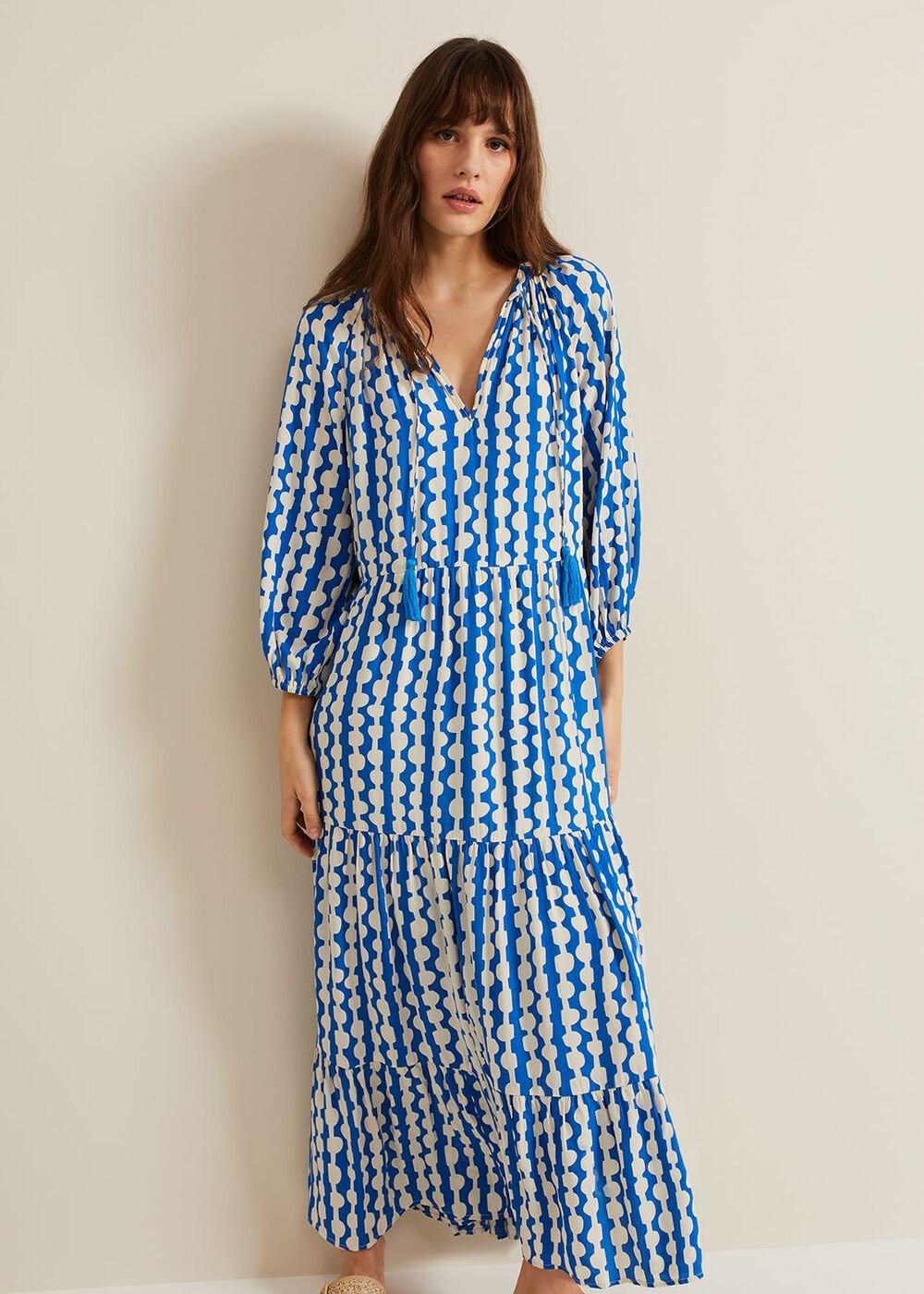 Lara Midaxi Dress - Blue/Ivory