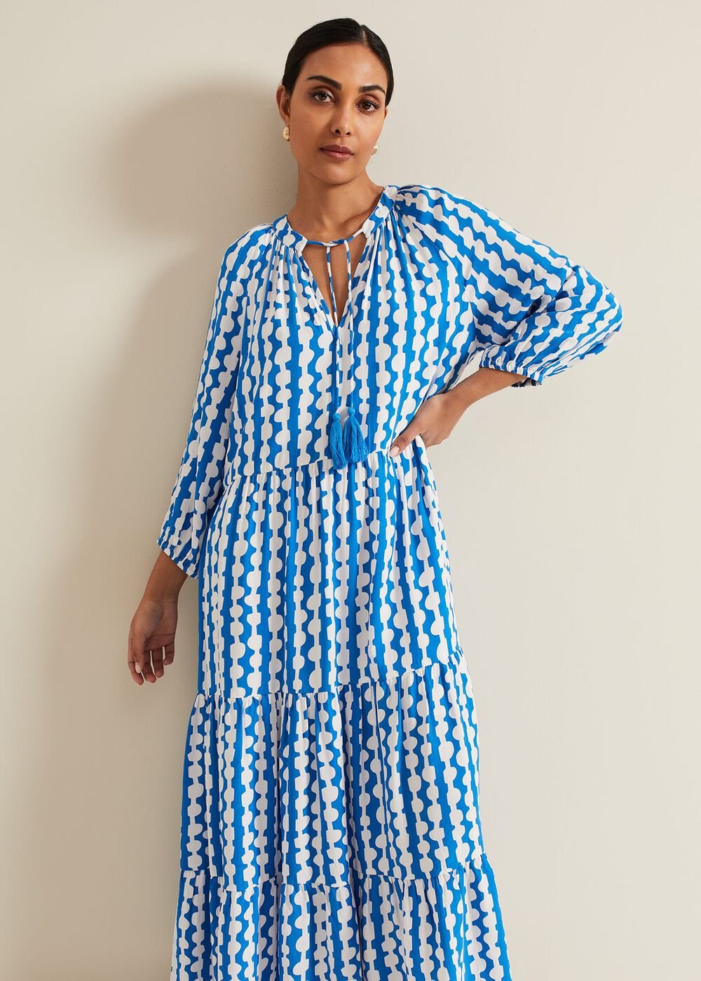 Petite Lara Midaxi Dress - Blue/Ivory