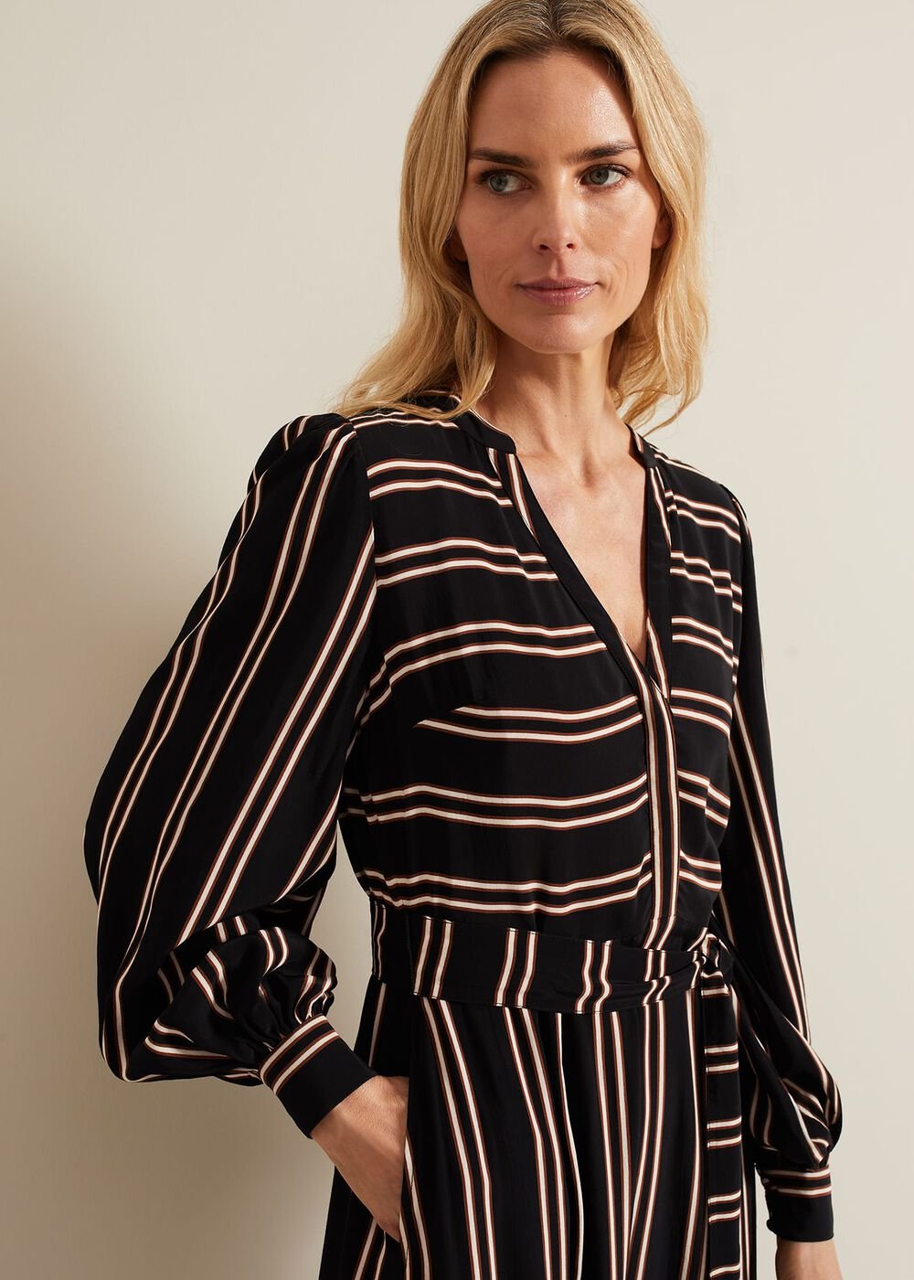 Laura Stripe Midaxi Dress - Black/Multi