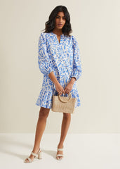 Hermoine Cotton Swing Dress - Blue