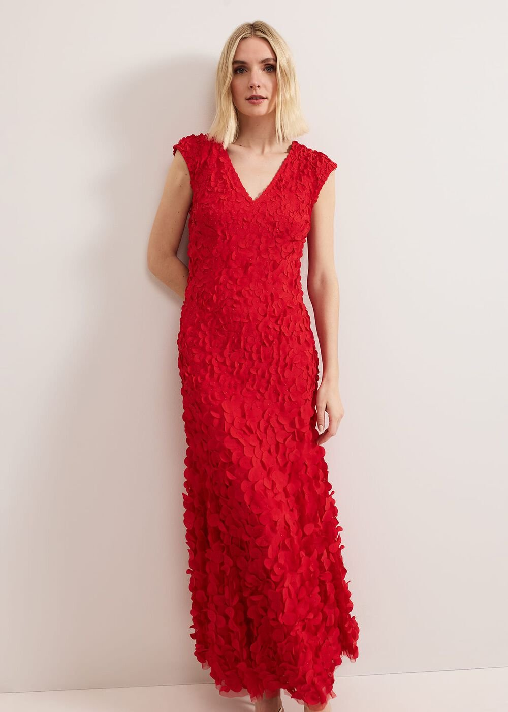 Charlene Ruffle Maxi Dress - Red