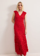 Charlene Ruffle Maxi Dress - Red