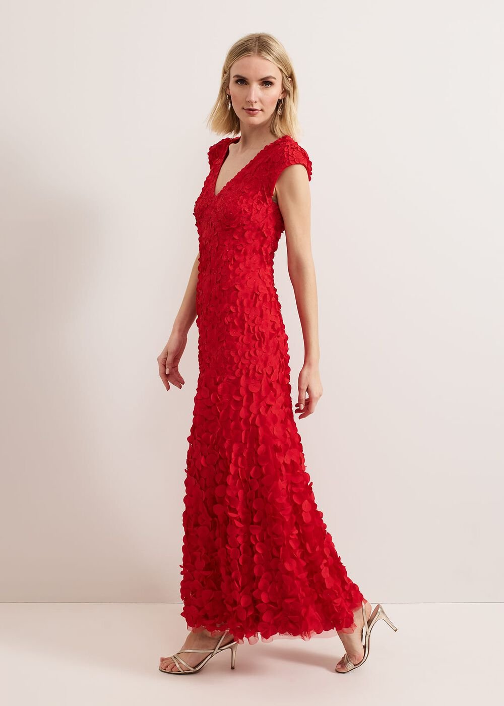 Charlene Ruffle Maxi Dress - Red