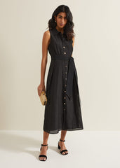Carey Sleeveless Check Midi Dress - Black