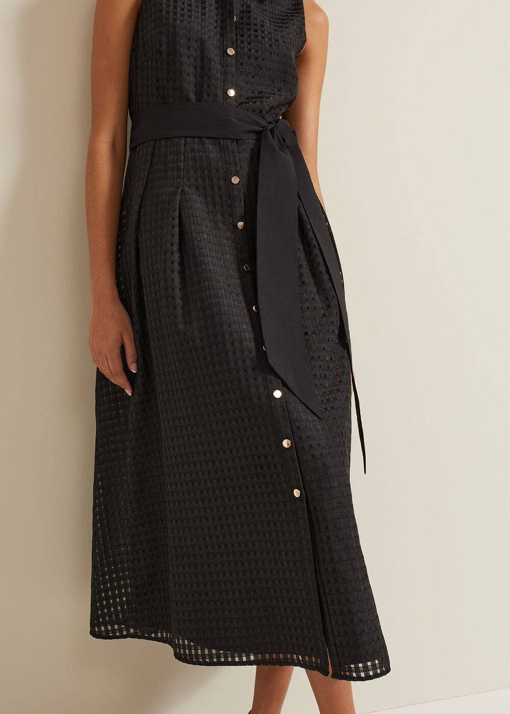 Carey Sleeveless Check Midi Dress - Black