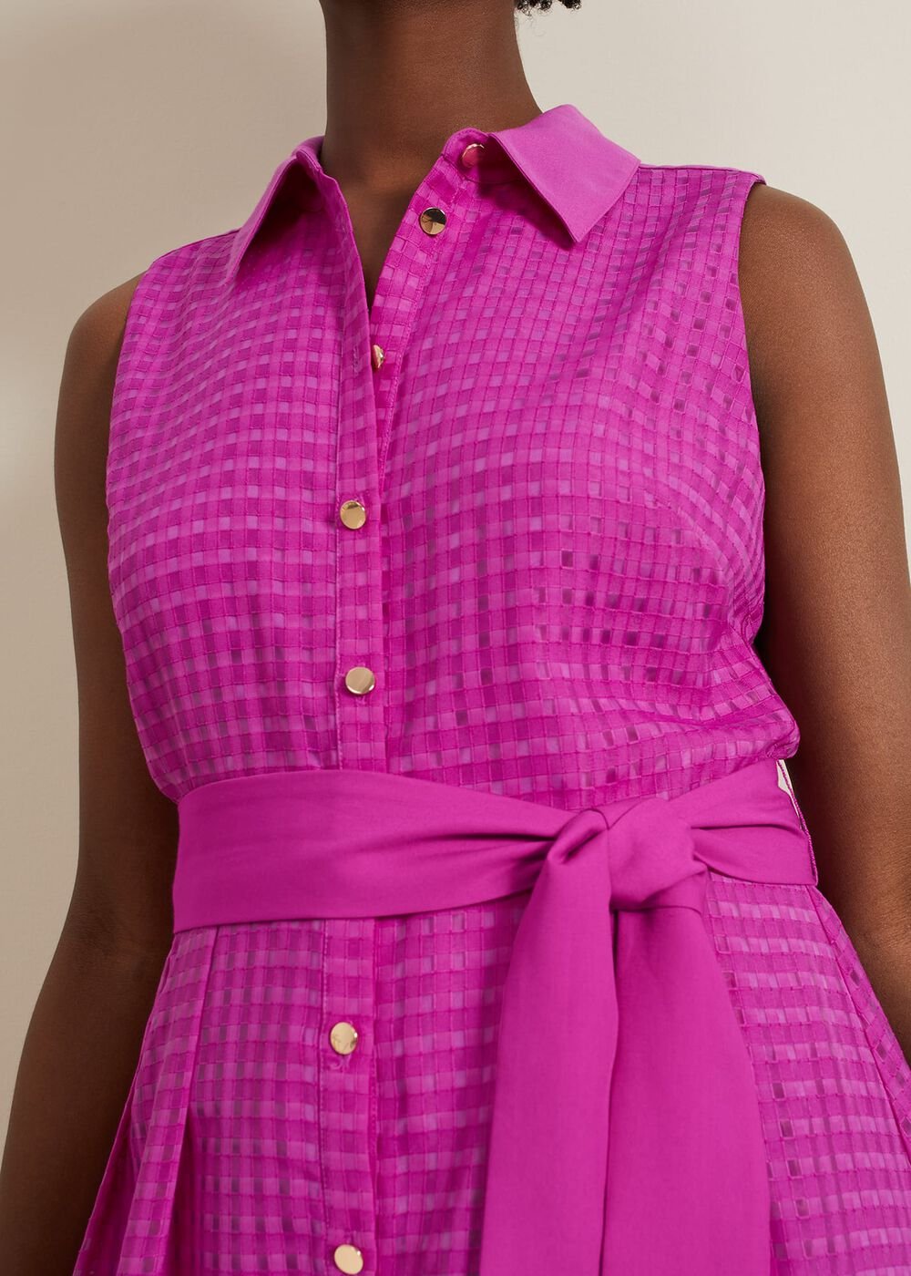 Carey Sleeveless Check Midi Dress - Pink