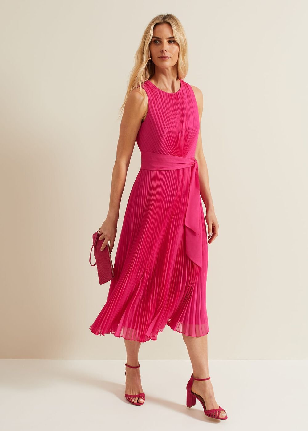 Simara Pleated Midi Dress - Pink