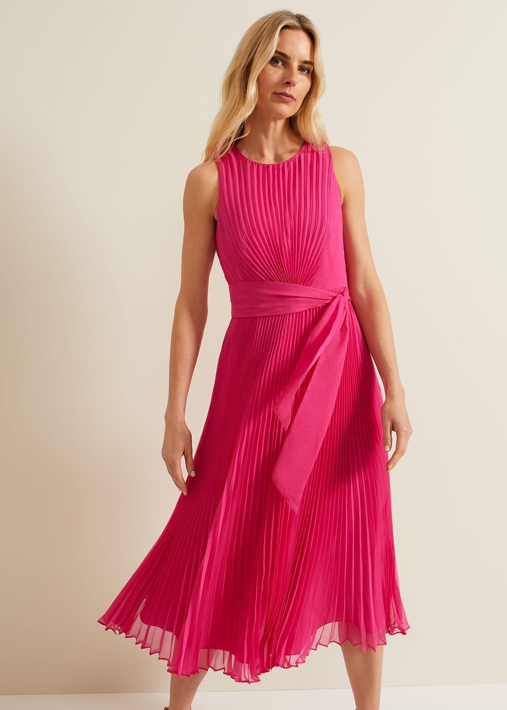 Simara Pleated Midi Dress - Pink