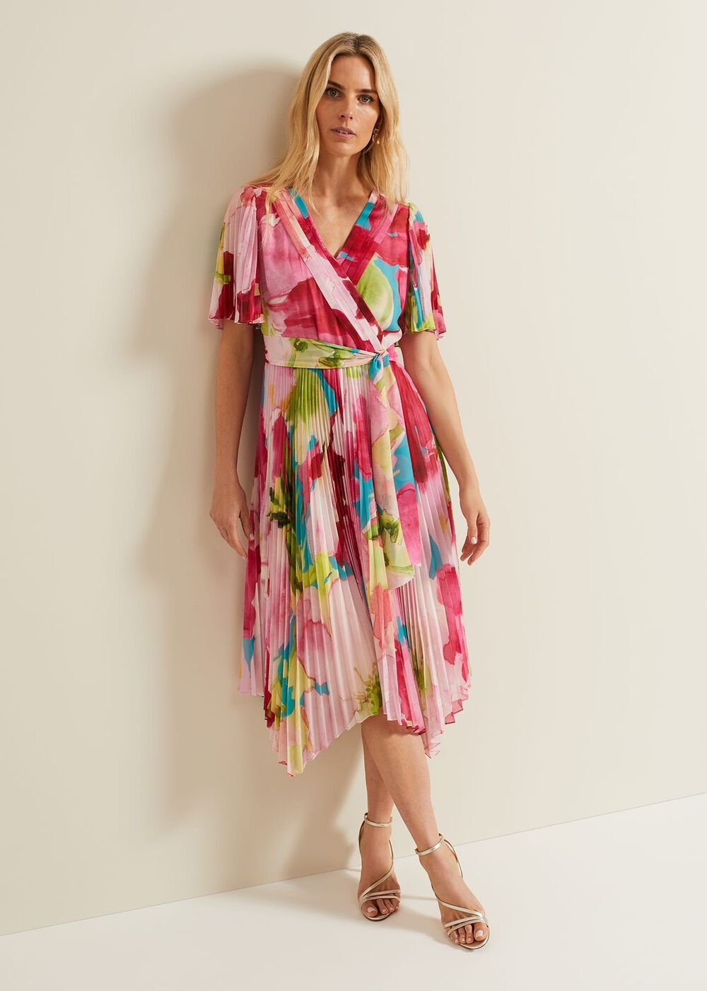 Kendall Floral Pleat Midi Dress - Multi-Coloured
