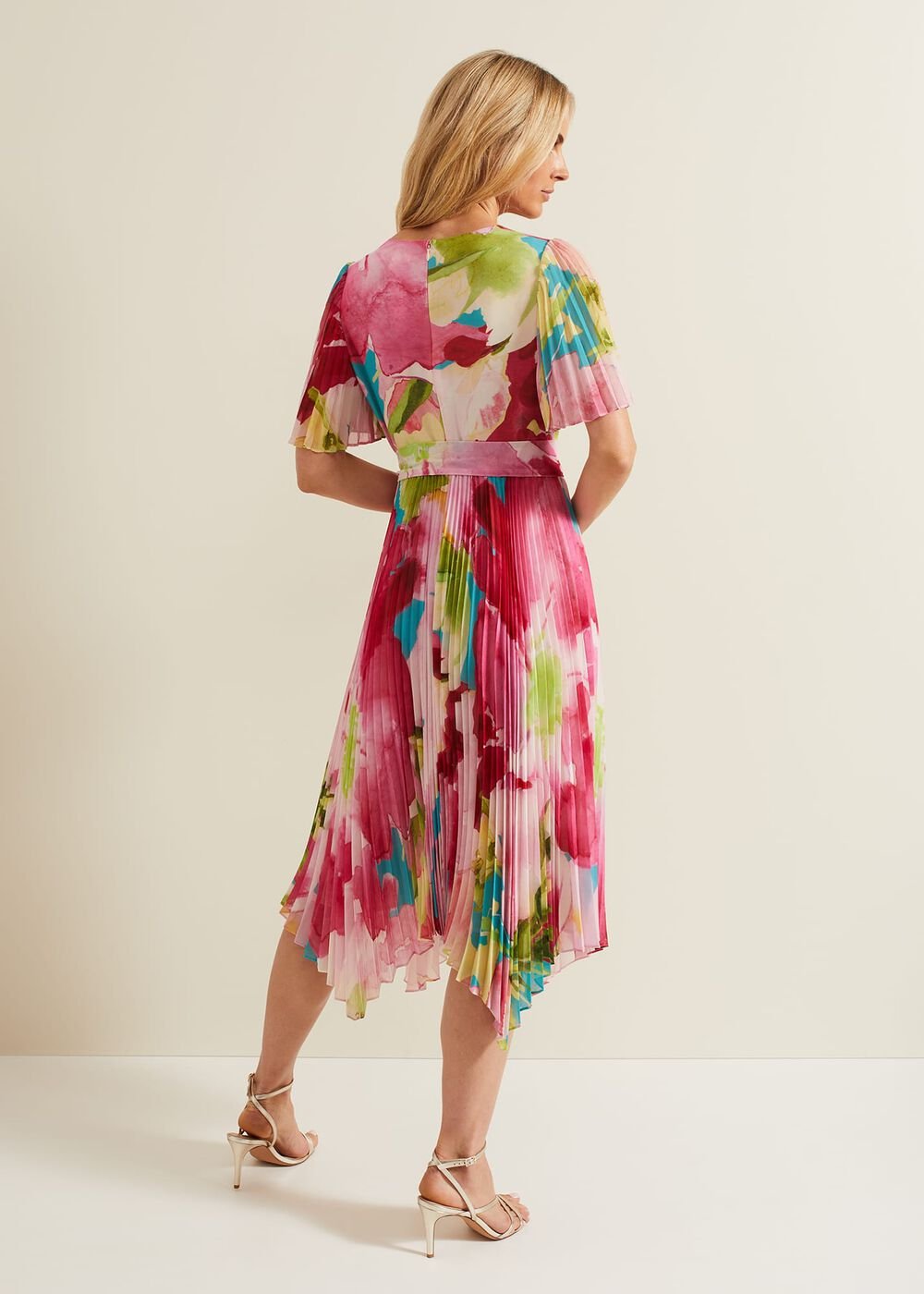 Kendall Floral Pleat Midi Dress - Multi-Coloured