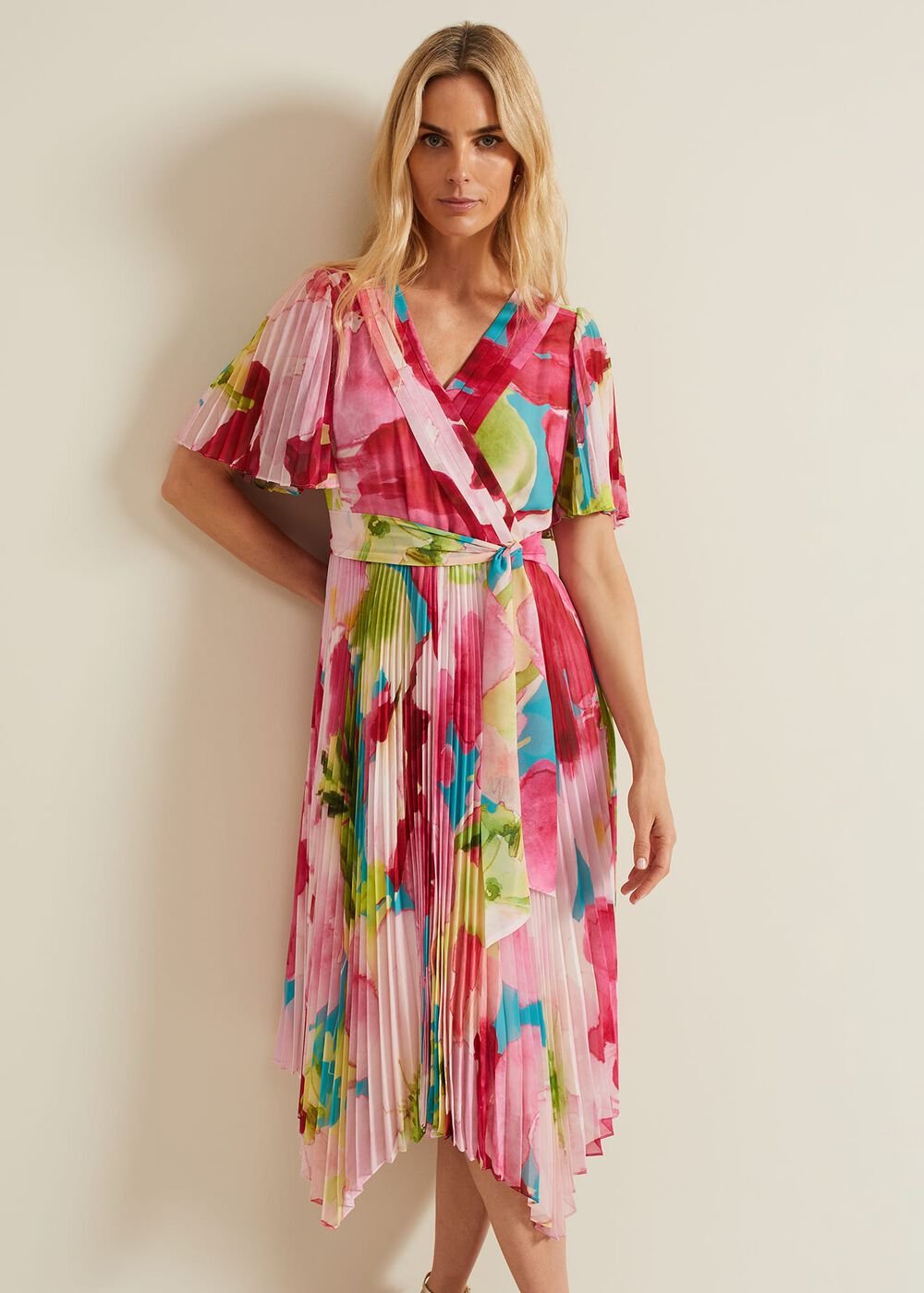 Kendall Floral Pleat Midi Dress - Multi-Coloured