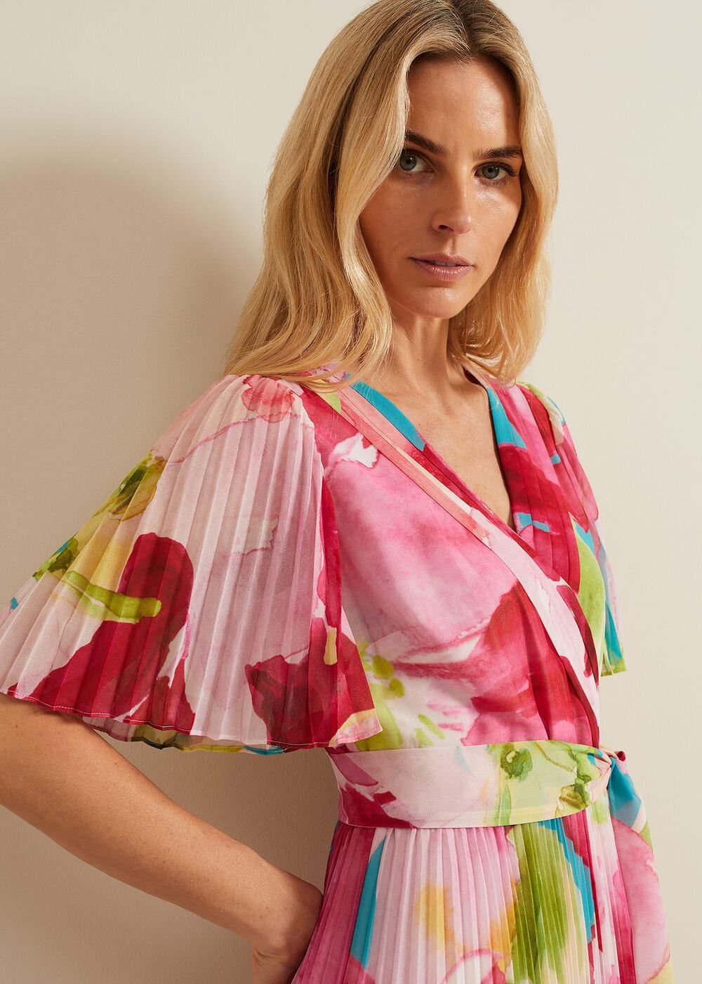 Kendall Floral Pleat Midi Dress - Multi-Coloured