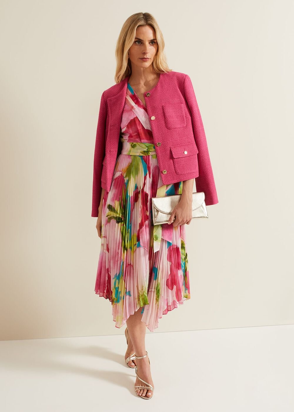 Kendall Floral Pleat Midi Dress - Multi-Coloured