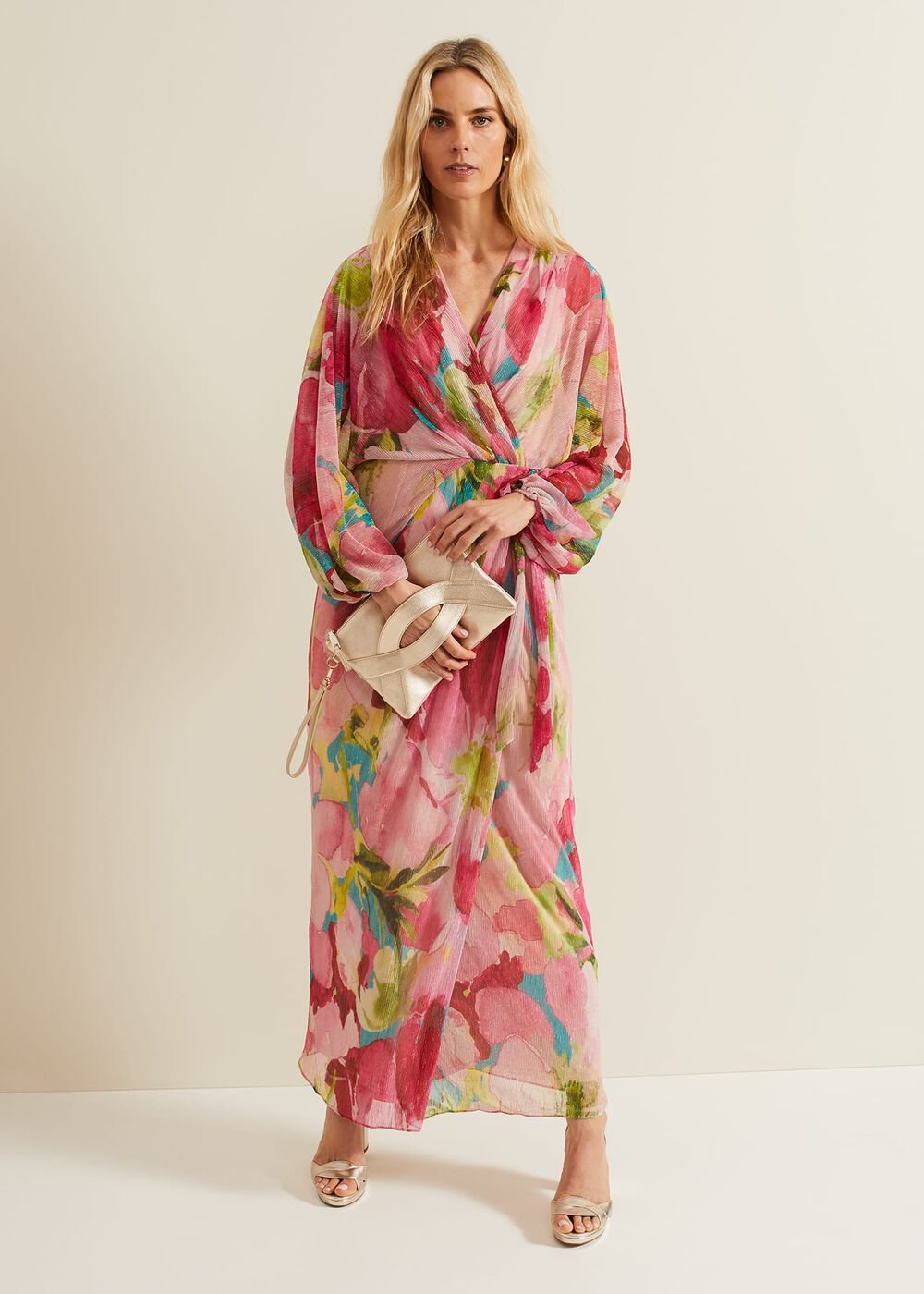 Cosmina Pleat Shimmer Maxi Dress - Multi-Coloured