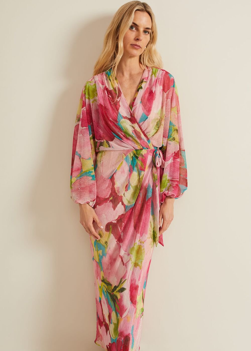 Cosmina Pleat Shimmer Maxi Dress - Multi-Coloured