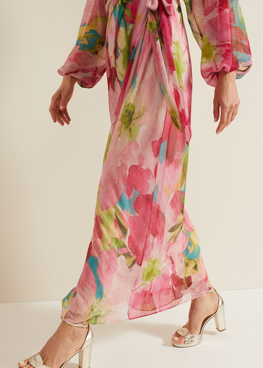Cosmina Pleat Shimmer Maxi Dress - Multi-Coloured