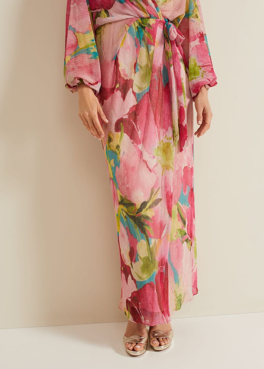 Cosmina Pleat Shimmer Maxi Dress - Multi-Coloured