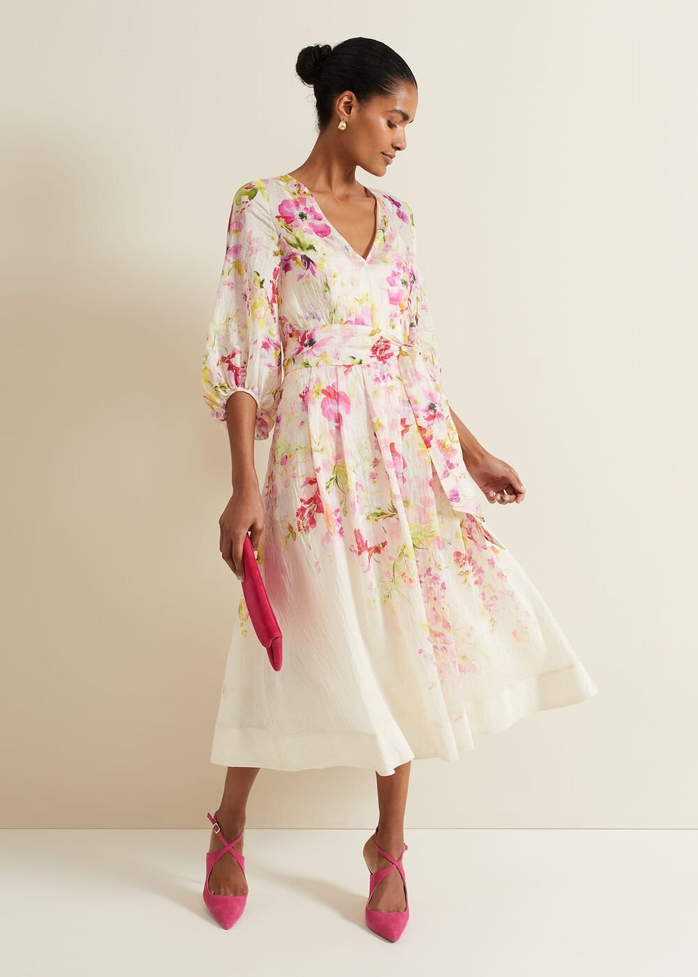 Clancy Floral Print Fit And Flare Dress - Multi-Coloured