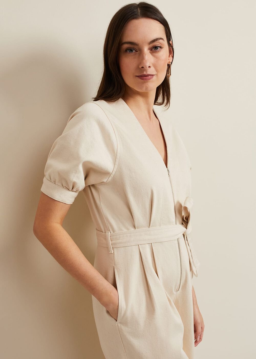 Florisa Denim Jumpsuit - Cream