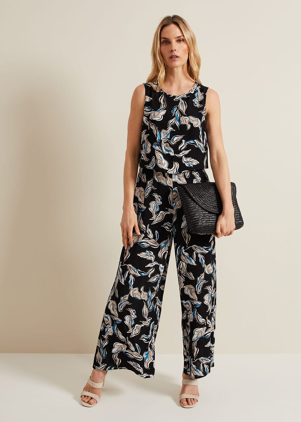 Aubrey Leaf Print Jumpsuit - Black/Multi