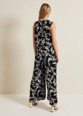 Aubrey Leaf Print Jumpsuit - Black/Multi