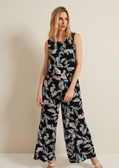 Aubrey Leaf Print Jumpsuit - Black/Multi