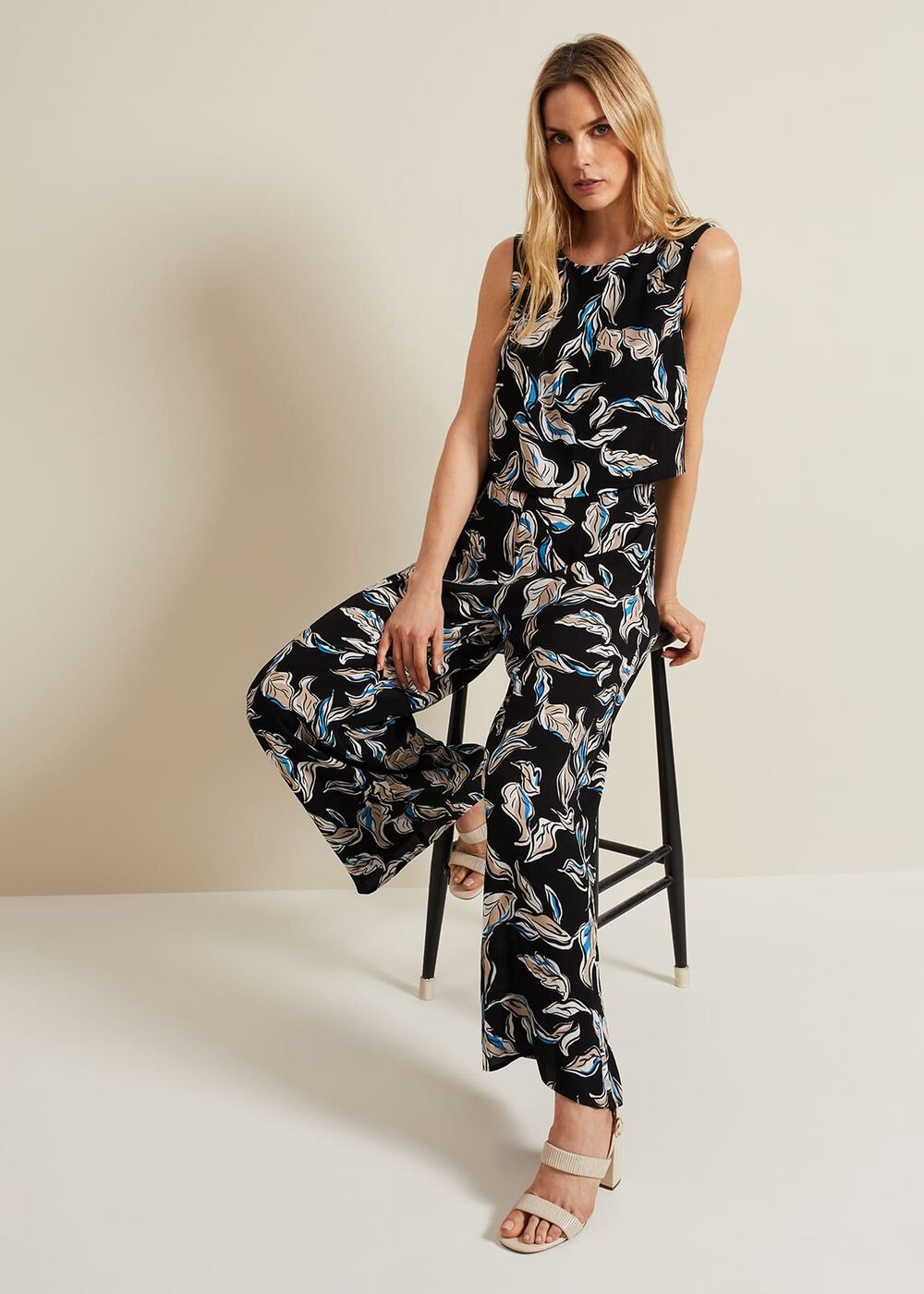 Aubrey Leaf Print Jumpsuit - Black/Multi
