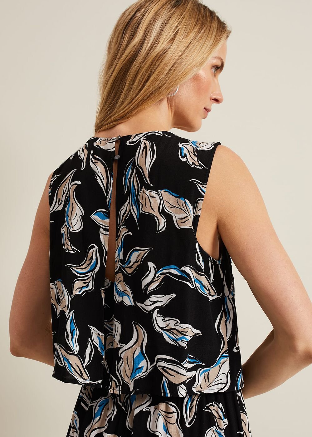 Aubrey Leaf Print Jumpsuit - Black/Multi
