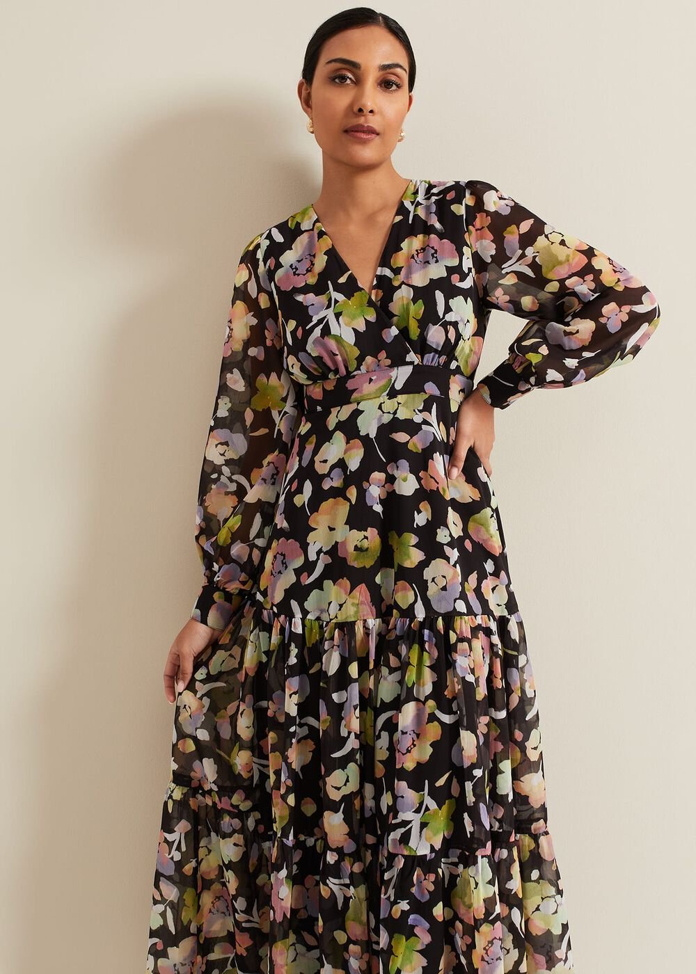 Petite Sandra Floral Maxi Dress - Black Multi