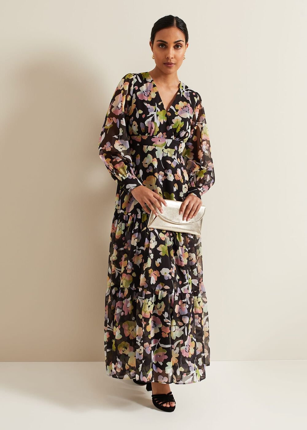 Petite Sandra Floral Maxi Dress - Black Multi