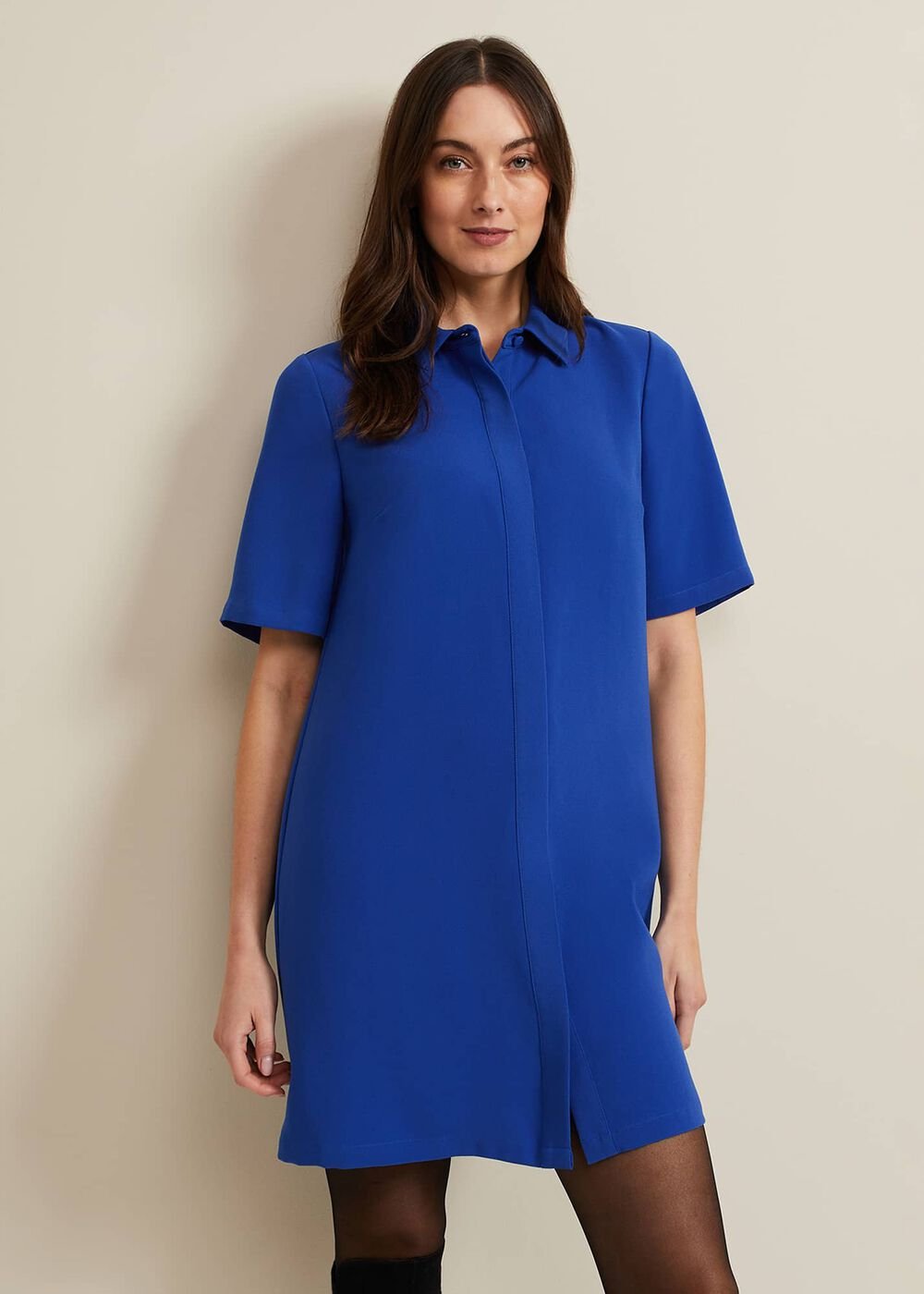 Cara Button Through Tunic Dress - Blue