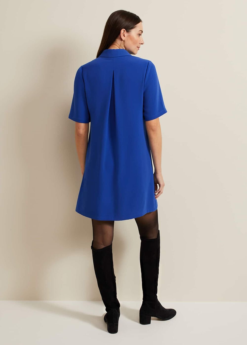 Cara Button Through Tunic Dress - Blue