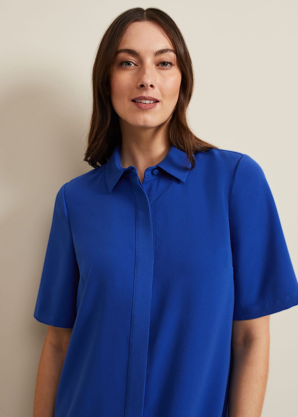 Cara Button Through Tunic Dress - Blue