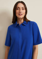 Cara Button Through Tunic Dress - Blue