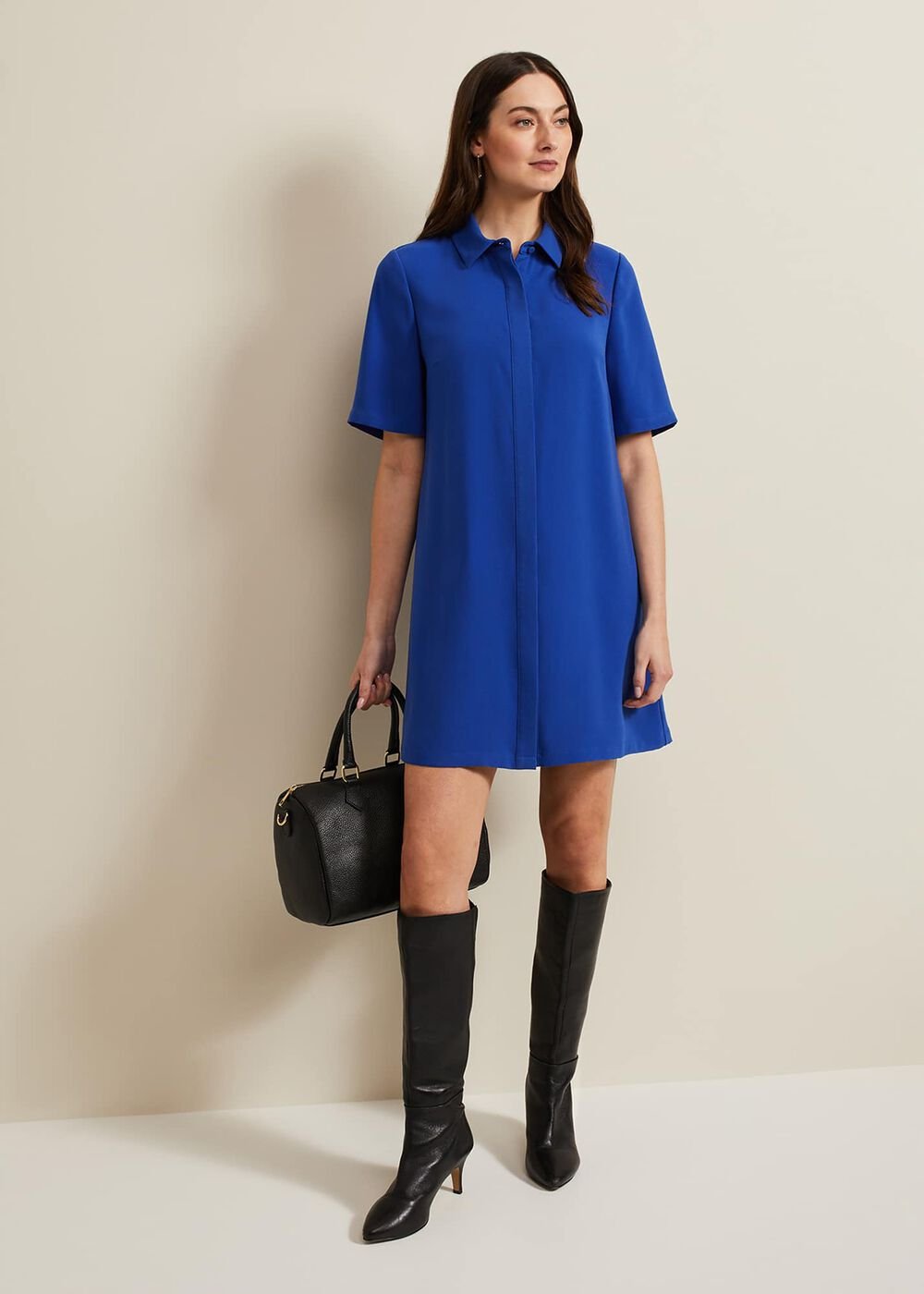 Cara Button Through Tunic Dress - Blue