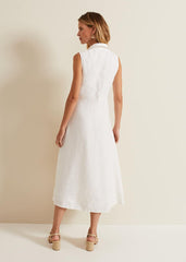 Becky Tie Front Midi Dress - White